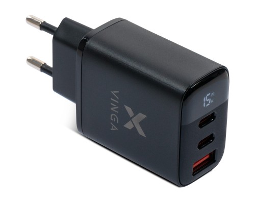 Зарядний пристрій Vinga 2xUSB-C PD30W + USB-A QC30W Display 30W Max (VCR30ACCDB)