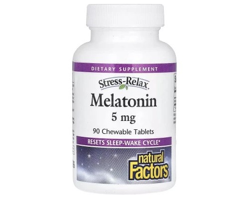 Амінокислота Natural Factors Мелатонін, 5 мг, Stress Relax, Melatonin, 90 жувальних таблеток (NFS-02717) Амінокислота Natural Factors Мелатонін, 5 мг, Stress Relax, Melatonin, 90 жувальних таблеток (NFS-02717)