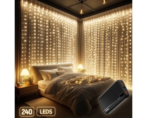 Гірлянда ColorWay Штора завіса 3 x 2 м 240 LED USB теплий колір (CW-GW-240L32U)