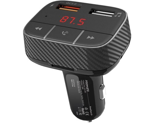 FM модулятор Promate SmarTune 2+ BLUETOOTH 5.0 USB QC 3.0 AUX/SD/USB BLACK (smartune-2+.black)