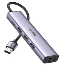 Концентратор Ugreen USB 3.0 to 3хUSB 3.0/Type-C+RJ45(1000M) Ethernet 5in1 CM475 (60554)