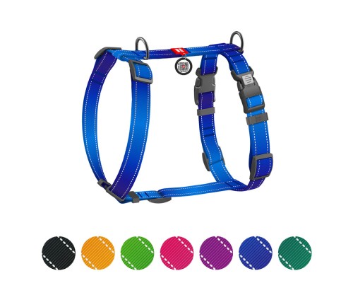 Шлея для собак WAUDOG Nylon Mono анатомічна H-подібна з QR паспортом, пластиковий фастекс, XL синя (545912)