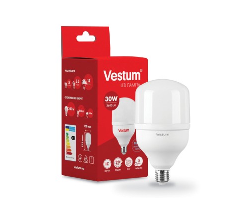 Лампочка Vestum LED T115 30W 6500K 220V E27 (1-VS-1602)
