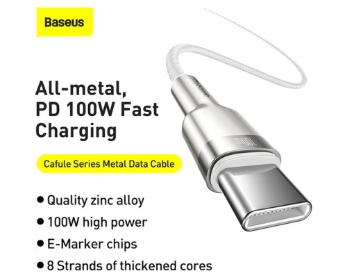 Дата кабель USB-C to USB-C 2.0 mCafule Metal PD 100W white Baseus (CATJK-D02)