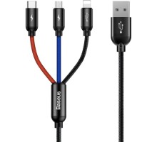 Дата кабель USB 2.0 AM to Lightning + Micro 5P + USB-C 1.2m 5A black Baseus (CAMLT-BSY01)