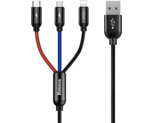 Дата кабель USB 2.0 AM to Lightning + Micro 5P + USB-C 1.2m 5A black Baseus (CAMLT-BSY01)