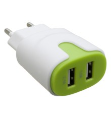 Зарядний пристрій Patron 2xUSB 2.0 2A/1A white/green (PN-2USB-220V-G)