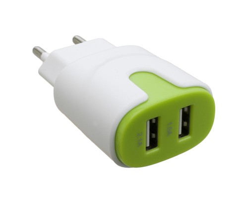 Зарядний пристрій Patron 2xUSB 2.0 2A/1A white/green (PN-2USB-220V-G)