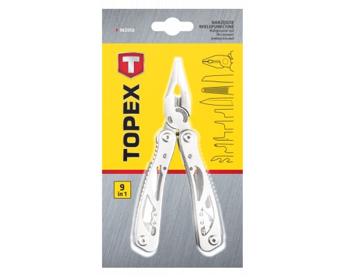 Мультитул Topex 9 элементов, серебряный (98Z058)