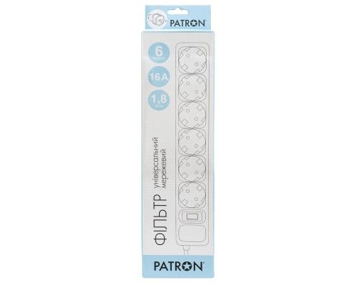 Мережевий фільтр живлення Patron 1.8 m3*1.5mm2 (SP-1662) 6 розеток BLACK (EXT-PN-SP-1662)