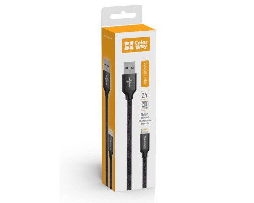 Дата кабель USB 2.0 AM to Lightning 2.0m black ColorWay (CW-CBUL007-BK)