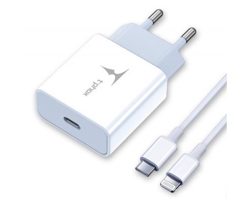 Зарядний пристрій T-Phox PD 18W Charger + C-Lightning 18W cable 1m (White) (T-P01(W)+C-Lightning)