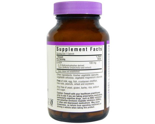Амінокислота Bluebonnet Nutrition 5-HTP (гідроксітріптофан), 100 мг, 120 капсул (BLB0053) 