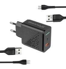 Зарядний пристрій Grand-X QC3.0 18W + microUSB + Type-C cables (CH-650MT)