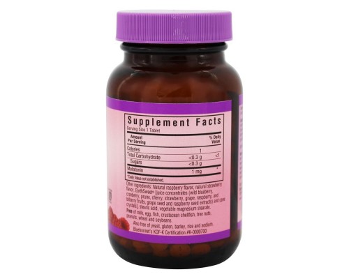 Амінокислота Bluebonnet Nutrition Мелатонін 1 мг, Смак Малини, Earth Sweet Chewables, 60 жувал (BLB0990) 