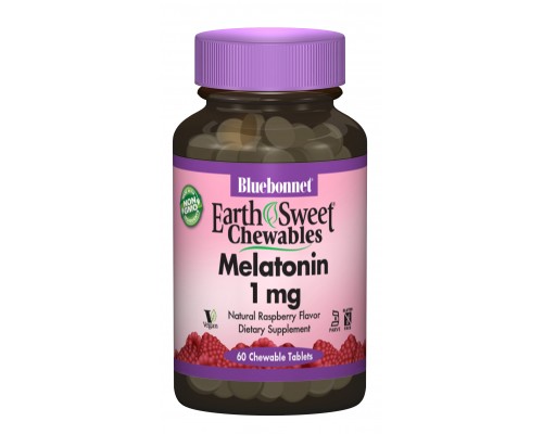 Амінокислота Bluebonnet Nutrition Мелатонін 1 мг, Смак Малини, Earth Sweet Chewables, 60 жувал (BLB0990) 