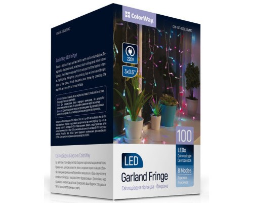 Гірлянда ColorWay Бахрома 3мx0.6м 100Led IP20 кольорова (CW-GF-100L36VMC)