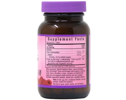 Вітамін Bluebonnet Nutrition Метилфолат (B9) 800мкг, Смак Малини, Earth Sweet Chewables, (BLB0454)