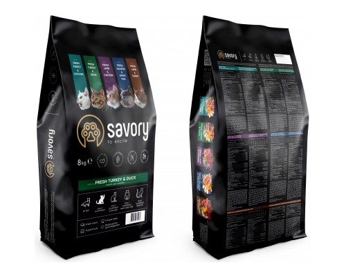 Сухий корм для кішок Savory Adult Cat Gourmand Fresh Turkey and Duck 8 кг (4820232630068)