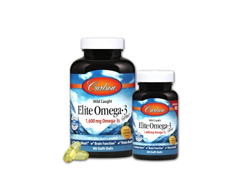 Жирні кислоти Carlson Омега-3, Смак Лимону, Elite Omega-3 Gems, 90+30 желатинових (CAR-01714)