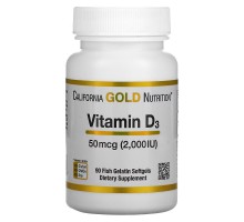 Вітамін California Gold Nutrition Вітамін D3, 2000 МО, Vitamin D3, 90 капсул з риб'ячого желатину (CGN-01179)
