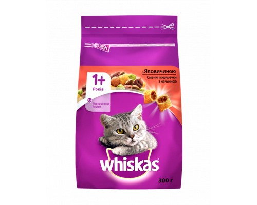 Сухий корм для кішок Whiskas з яловичиною 300 г (5998749144114/5900951014031)