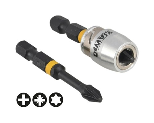 Набір біт DeWALT IMPACT TORSION, ударних, Pz2, L=50 мм, 2 шт.+магнітний тримач (DT70535T)