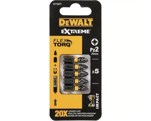 Набір біт DeWALT IMPACT TORSION, ударні, Pozidriv, Pz2, L=25 мм, 5 шт (DT7387T)