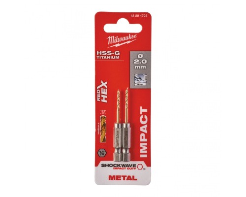Свердло Milwaukee по металу RedHEX HSS-G TiN, 2,0 мм (2шт) (48894703)