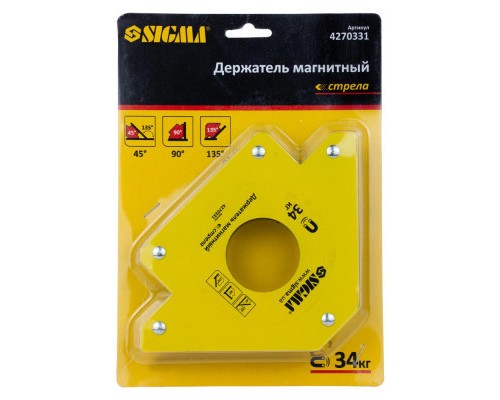 Магніт для зварювання Sigma стріла 34кг 110x110мм (45, 90, 135 °) (4270331)