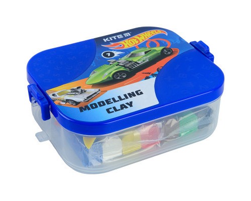 Пластилін Kite Hot Wheels у боксі 7 кольорів + 8 інструментів, 380 г (HW22-080)