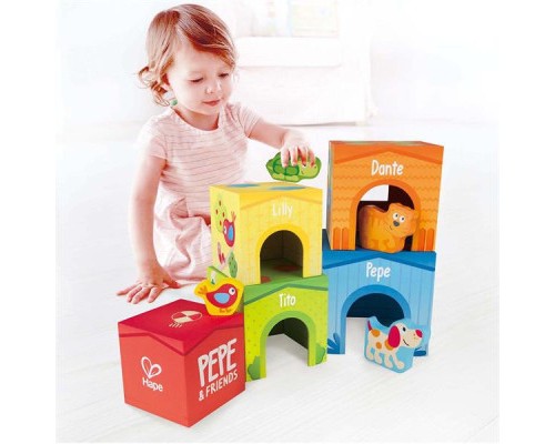 Розвиваюча іграшка Hape дерев'яні кубики Вежа зі звірятами (E0451)