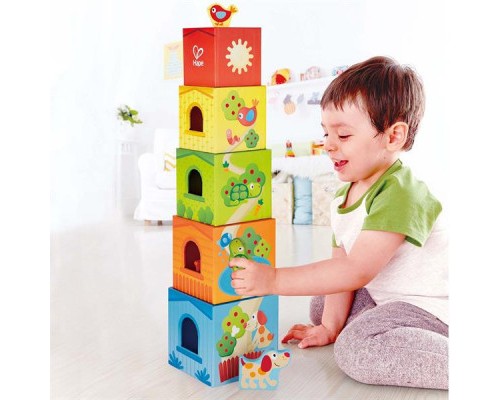 Розвиваюча іграшка Hape дерев'яні кубики Вежа зі звірятами (E0451)