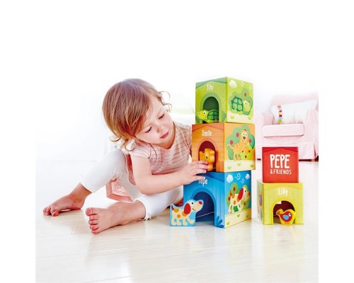 Розвиваюча іграшка Hape дерев'яні кубики Вежа зі звірятами (E0451)