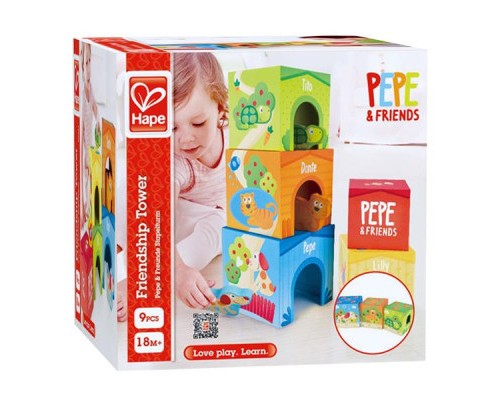 Розвиваюча іграшка Hape дерев'яні кубики Вежа зі звірятами (E0451)