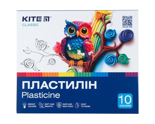Пластилін Kite Classic 10 кольорів, 200 г (K-084)