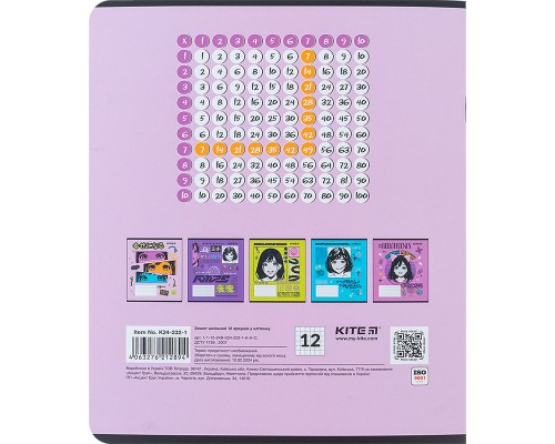 Зошит Kite Anime 12 аркушів, клітинка (K24-232-1)