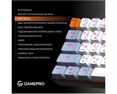 Клавіатура GamePro MK130R Hot-Swap Red Swich RGB USB UA Black (MK130R)