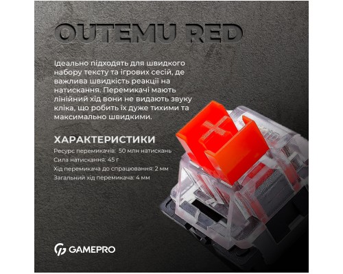 Клавіатура GamePro MK130R Hot-Swap Red Swich RGB USB UA Black (MK130R)