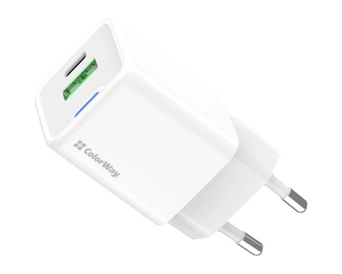 Зарядний пристрій ColorWay GaN Mini 35W PD Port PPS USB (Type-C PD + USB QC4.0) white (CW-CHS055PD-WT)