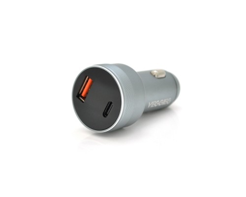 Зарядний пристрій VEGGIEG USB QC3.0 + USB-C PD 3.1A digital display silver (QC-C200)