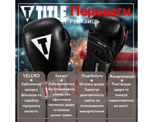 Боксерські рукавички Title Classic Black Max Black 8 oz (CBMBG2 8 BK)