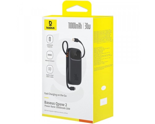 Батарея універсальна Baseus 10000mAh Qpow 2 30W PD/3.0, QC/3.0, w/built-in USB-C cable, Black (P10055008113)