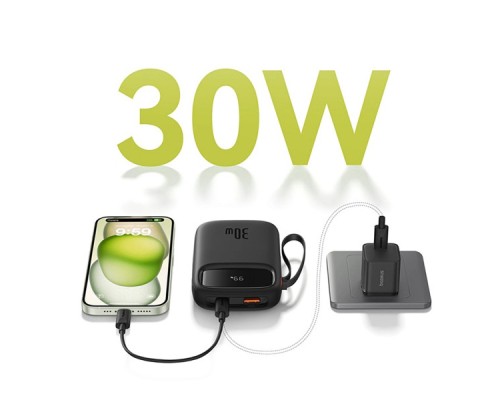Батарея універсальна Baseus 10000mAh Qpow 2 30W PD/3.0, QC/3.0, w/built-in USB-C cable, Black (P10055008113)
