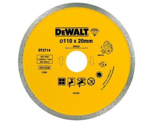 Круг відрізний DeWALT алмазный по керамике 110х1.6х20.0мм. (DT3714)