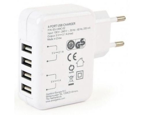 Зарядний пристрій EnerGenie 4 USB, 3.1A (EG-U4AC-02)