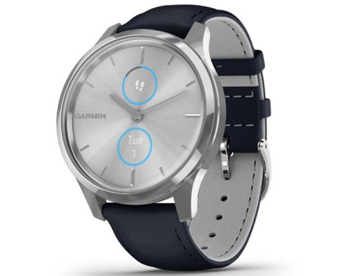 Смарт-годинник Garmin vivomove Luxe, S/E EU, Silver, Navy, Leather (010-02241-20)