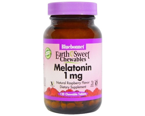 Амінокислота Bluebonnet Nutrition Мелатонін, Melatonin, 1 мг, EarthSweet, Малиновий Смак, 120 (BLB0991) 