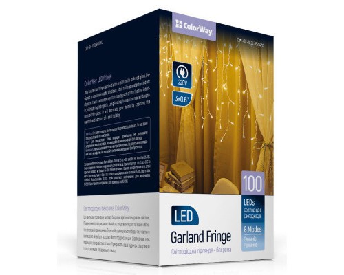 Гірлянда ColorWay Бахрома 3мx0.6м 100Led (IP20) теплий білий (CW-GF-100L36VWW)
