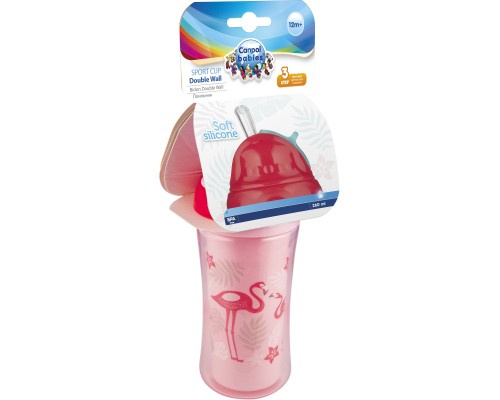 Поїльник-непроливайка Canpol babies Фламінго подвійна стінка із силіконовою трубочкою 260 мл (74/050)